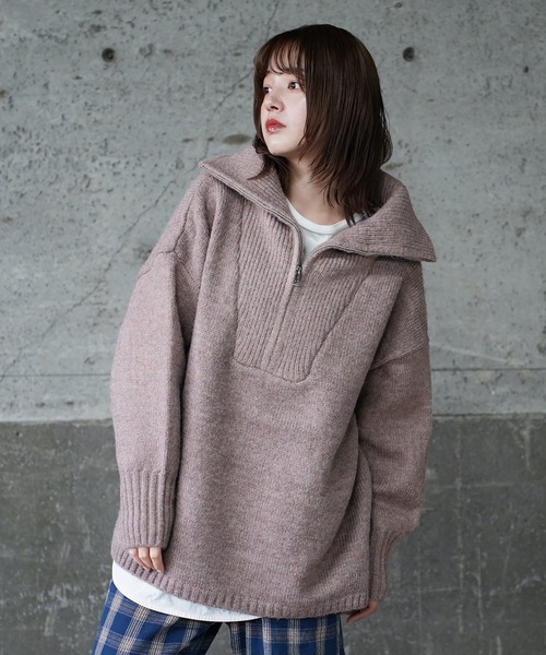  (Never) Acquiesce（ネバーアクイース）の「モヘアタッチビッグハーフZIPニット（Tシャツ/カットソー・メンズ・ブルー/ブラック/グレイッシュベージュ/カーキ/モカ/ホワイト・MEDIUM/LARGE）」の3枚目の写真