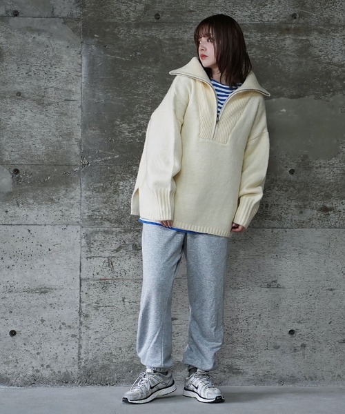  (Never) Acquiesce（ネバーアクイース）の「モヘアタッチビッグハーフZIPニット（Tシャツ/カットソー・メンズ・ブルー/ブラック/グレイッシュベージュ/カーキ/モカ/ホワイト・MEDIUM/LARGE）」の8枚目の写真