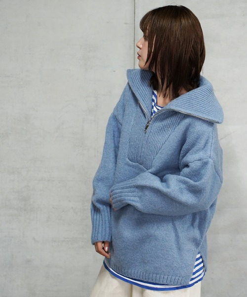  (Never) Acquiesce（ネバーアクイース）の「モヘアタッチビッグハーフZIPニット（Tシャツ/カットソー・メンズ・ブルー/ブラック/グレイッシュベージュ/カーキ/モカ/ホワイト・MEDIUM/LARGE）」の17枚目の写真