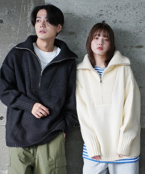  (Never) Acquiesce（ネバーアクイース）の「モヘアタッチビッグハーフZIPニット（Tシャツ/カットソー・メンズ・ブルー/ブラック/グレイッシュベージュ/カーキ/モカ/ホワイト・MEDIUM/LARGE）」の19枚目の写真