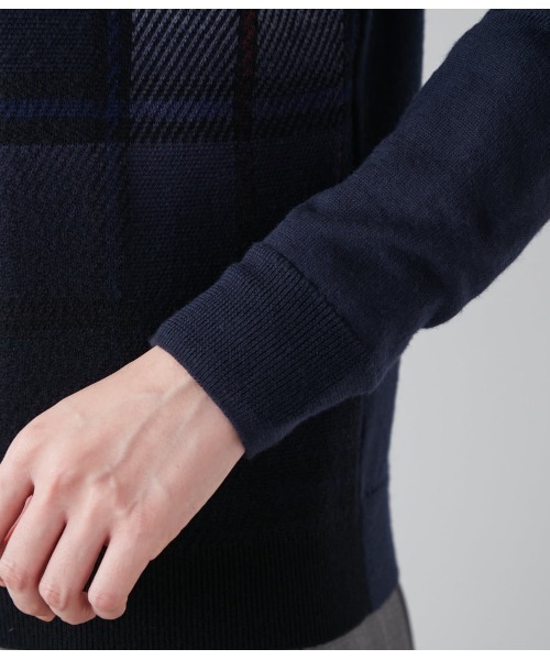 【セール】スポットライトニューヨーカータータン クルーネックカーディガン（ニット/セーター）｜NEWYORKER（ニューヨーカー）