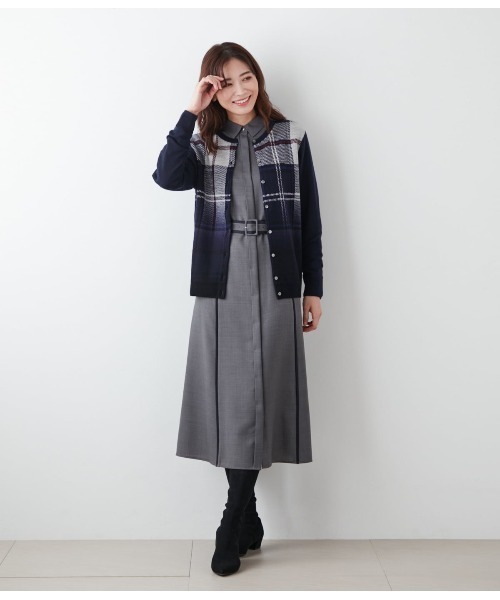 【セール】スポットライトニューヨーカータータン クルーネックカーディガン（ニット/セーター）｜NEWYORKER（ニューヨーカー）