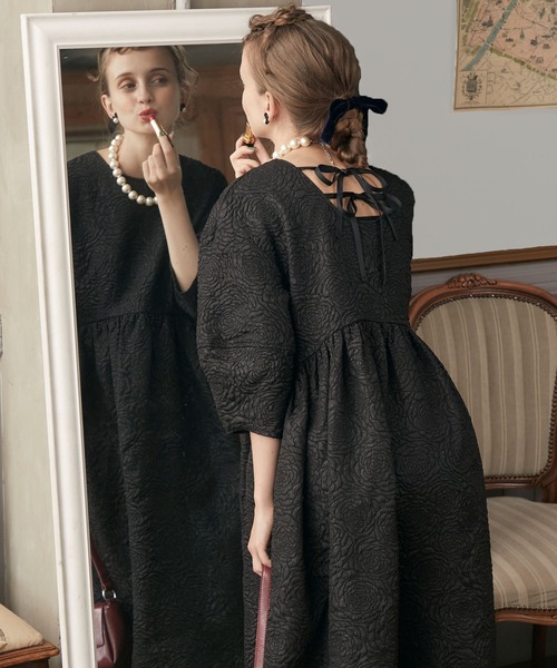 BONLECILL noir】2wayフラワージャガードランタンスリーブ