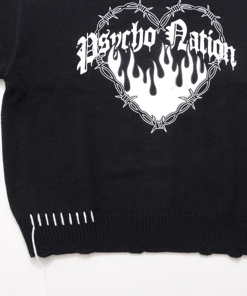 SILVER BULLET（シルバーバレット）の「『PSYCHO NATION/サイコネーション』ファイヤーハートクルーニット【Z】【Z】（ニット/セーター・レディース・ブラック×シルバー/ブラック×ピンク・L/M）」の13枚目の写真