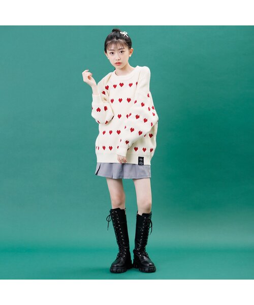 algy(アルジー)の「ハート柄BIGニット(ニット/セーター・キッズ・オフホワイト・XX-SMALL/X-SMALL/MEDIUM/SMALL)」の2枚目の写真