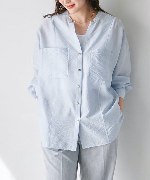 Emma Taylor（エマテイラー）の「シアーワッシャーキーネックシャツ（シャツ/ブラウス・レディース・ブラック/サックスブルー/ホワイト・FREE）」の7枚目の写真