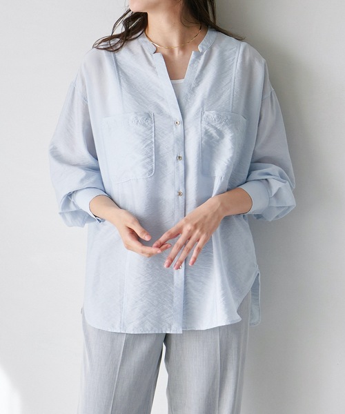 Emma Taylor（エマテイラー）の「シアーワッシャーキーネックシャツ（シャツ/ブラウス・レディース・ブラック/サックスブルー/ホワイト・FREE）」の11枚目の写真