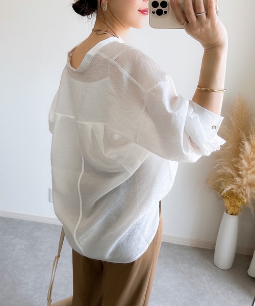 ブラウス シャツ シアーワッシャーキーネックシャツ レディース シアーワッシャーキーネックシャツ Emma Taylor│STYLEDOOR