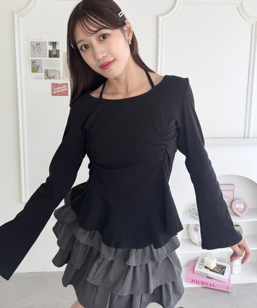 Loueme(ルエム)の「ウエストギャザーホルターネックトップス(Tシャツ/カットソー・レディース・オフホワイト/ブラック/グレー・FREE)」の13枚目の写真