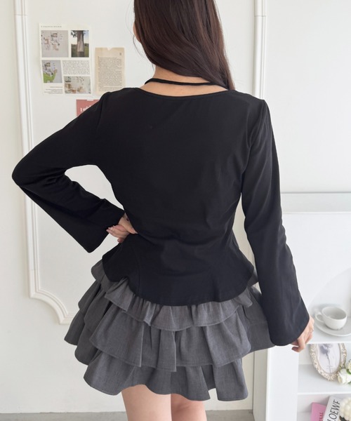 Loueme(ルエム)の「ウエストギャザーホルターネックトップス(Tシャツ/カットソー・レディース・オフホワイト/ブラック/グレー・FREE)」の14枚目の写真