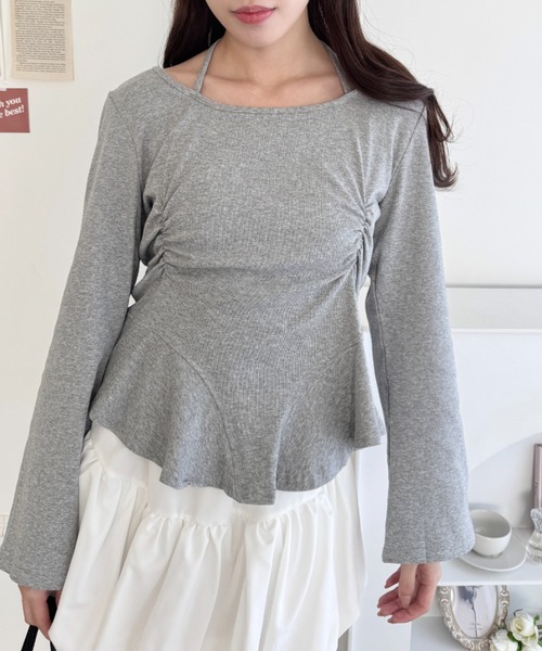 Loueme(ルエム)の「ウエストギャザーホルターネックトップス(Tシャツ/カットソー・レディース・オフホワイト/ブラック/グレー・FREE)」の18枚目の写真