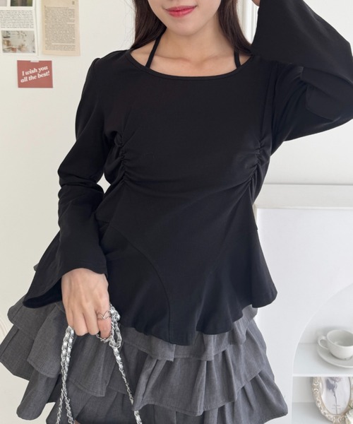 Loueme(ルエム)の「ウエストギャザーホルターネックトップス(Tシャツ/カットソー・レディース・オフホワイト/ブラック/グレー・FREE)」の10枚目の写真