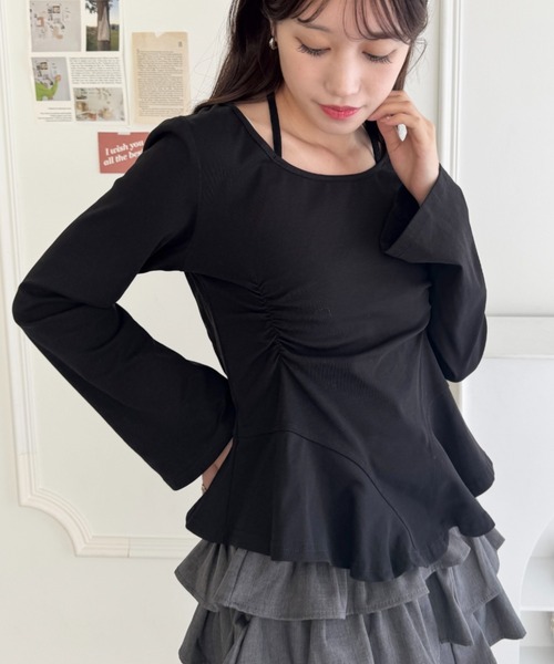 Loueme(ルエム)の「ウエストギャザーホルターネックトップス(Tシャツ/カットソー・レディース・オフホワイト/ブラック/グレー・FREE)」の11枚目の写真