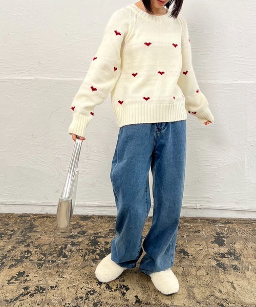 mebole(メボレ)の「ハート柄ショート丈ニット(ニット/セーター・レディース・ネイビー/イエロー/グレー/アイボリー・FREE)」の16枚目の写真