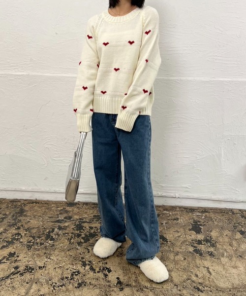 mebole(メボレ)の「ハート柄ショート丈ニット(ニット/セーター・レディース・ネイビー/イエロー/グレー/アイボリー・FREE)」の17枚目の写真