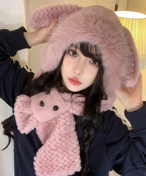 希少! 00s archive Y2K ファーフードマフラー 帽子 耳 希少! 00s archive Y2K ファーフードマフラー 帽子 耳