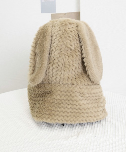 セール】マフラー帽子うさぎ耳 ファー帽子ボア帽子（ニットキャップ