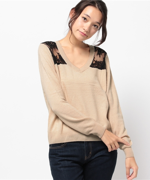 OUTLET（アウトレット）の「【DouDou】MASON/レースVネック（ニット/セーター・レディース・ピンク系その他/ネイビー/アイボリー・FREE）」の3枚目の写真