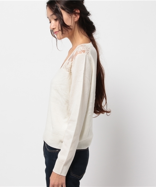 OUTLET（アウトレット）の「【DouDou】MASON/レースVネック（ニット/セーター・レディース・ピンク系その他/ネイビー/アイボリー・FREE）」の5枚目の写真