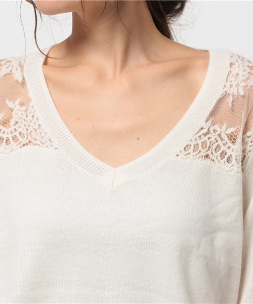 OUTLET（アウトレット）の「【DouDou】MASON/レースVネック（ニット/セーター・レディース・ピンク系その他/ネイビー/アイボリー・FREE）」の7枚目の写真