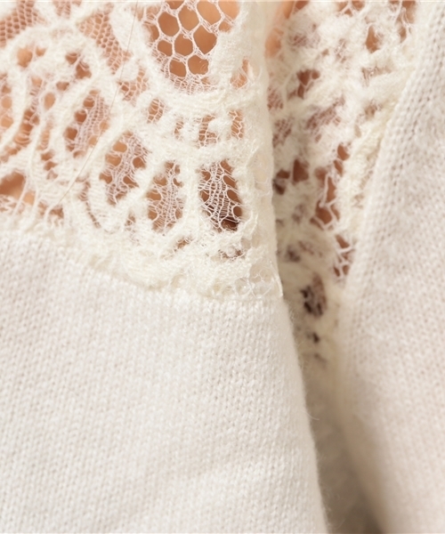 OUTLET（アウトレット）の「【DouDou】MASON/レースVネック（ニット/セーター・レディース・ピンク系その他/ネイビー/アイボリー・FREE）」の10枚目の写真