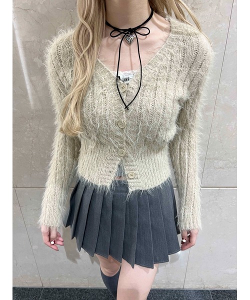 PHILLY（フィリー）の「【PHILLY】シャギーVネックカーディガン（カーディガン/ボレロ・レディース・ブラウン/ブラック/ベージュ・FREE）」の3枚目の写真