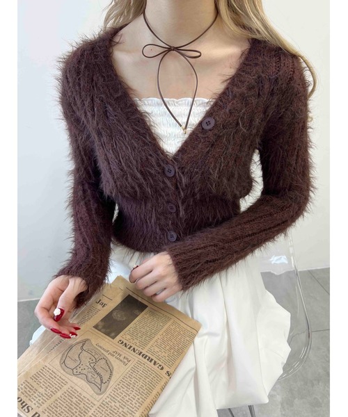 PHILLY（フィリー）の「【PHILLY】シャギーVネックカーディガン（カーディガン/ボレロ・レディース・ブラウン/ブラック/ベージュ・FREE）」の2枚目の写真