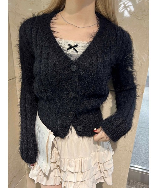 PHILLY（フィリー）の「【PHILLY】シャギーVネックカーディガン（カーディガン/ボレロ・レディース・ブラウン/ブラック/ベージュ・FREE）」の4枚目の写真