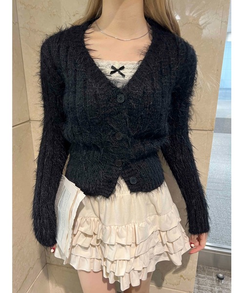 PHILLY（フィリー）の「【PHILLY】シャギーVネックカーディガン（カーディガン/ボレロ・レディース・ブラウン/ブラック/ベージュ・FREE）」の5枚目の写真