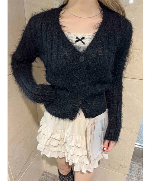 PHILLY（フィリー）の「【PHILLY】シャギーVネックカーディガン（カーディガン/ボレロ・レディース・ブラウン/ブラック/ベージュ・FREE）」の6枚目の写真