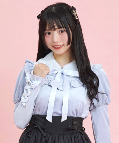 Secret Honey(シークレットハニー)の「ファーティペット付ベロアトップス(Tシャツ/カットソー・レディース・ブルー/オフホワイト/ピンク・FREE)」の3枚目の写真