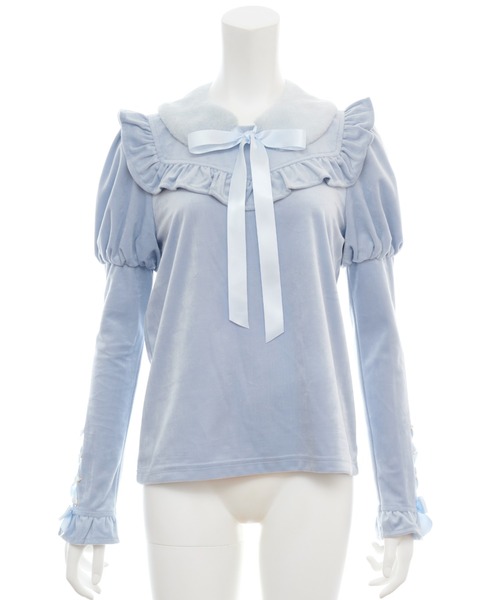 Secret Honey(シークレットハニー)の「ファーティペット付ベロアトップス(Tシャツ/カットソー・レディース・ブルー/オフホワイト/ピンク・FREE)」の12枚目の写真