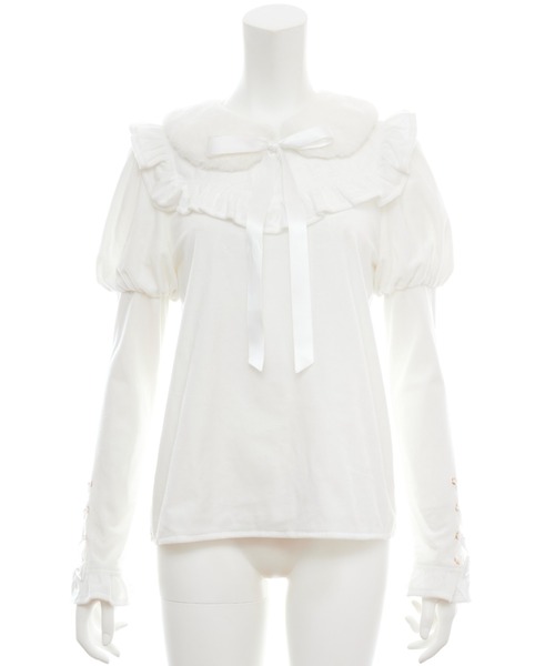 Secret Honey(シークレットハニー)の「ファーティペット付ベロアトップス(Tシャツ/カットソー・レディース・ブルー/オフホワイト/ピンク・FREE)」の9枚目の写真