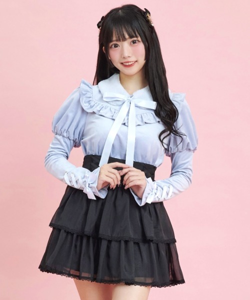 Secret Honey(シークレットハニー)の「ファーティペット付ベロアトップス(Tシャツ/カットソー・レディース・ブルー/オフホワイト/ピンク・FREE)」の7枚目の写真