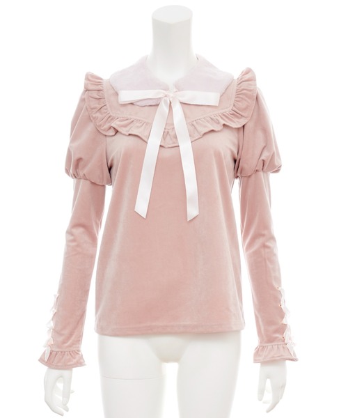 Secret Honey(シークレットハニー)の「ファーティペット付ベロアトップス(Tシャツ/カットソー・レディース・ブルー/オフホワイト/ピンク・FREE)」の16枚目の写真