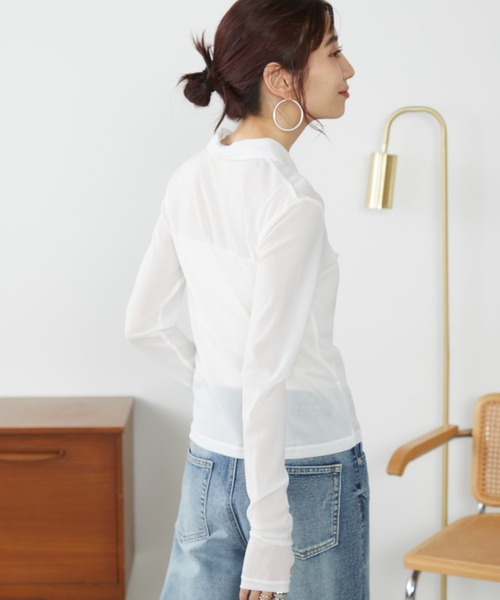 Auntie Rosa Holiday(アンティローザホリデー)の「パワーメッシュシアーポロトップス(Tシャツ/カットソー・レディース・チャコールグレー/ネイビー/オフホワイト・FREE)」の6枚目の写真