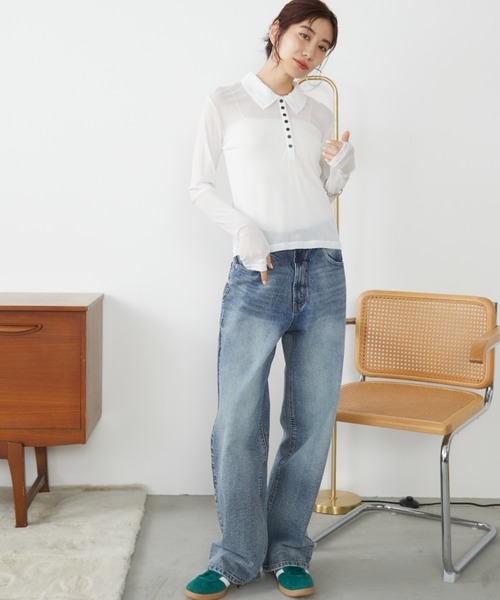 Auntie Rosa Holiday(アンティローザホリデー)の「パワーメッシュシアーポロトップス(Tシャツ/カットソー・レディース・チャコールグレー/ネイビー/オフホワイト・FREE)」の8枚目の写真