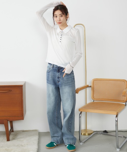 Auntie Rosa Holiday(アンティローザホリデー)の「パワーメッシュシアーポロトップス(Tシャツ/カットソー・レディース・チャコールグレー/ネイビー/オフホワイト・FREE)」の7枚目の写真