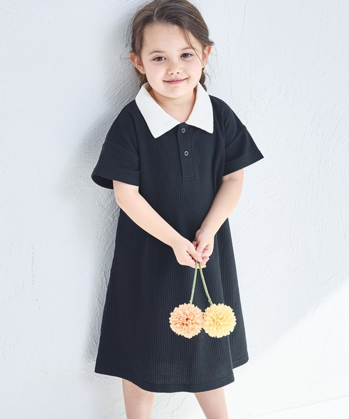 pairmanon（ペアマノン）の「【ふんわりワッフル】【リンクコーデ】ポロ風ワンピース（ワンピース・キッズ・ライトベージュ/ブラック/ホワイト系その他/ホワイト系その他2/ブラック系その他・120/130/90/100/140/110/150）」の4枚目の写真