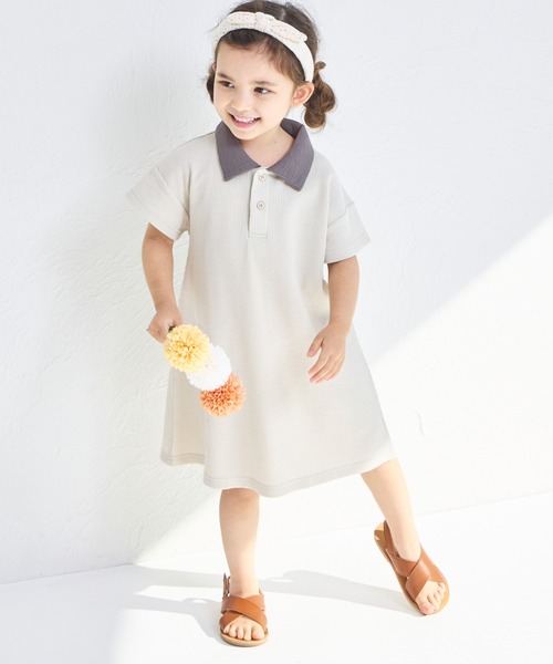 pairmanon（ペアマノン）の「【ふんわりワッフル】【リンクコーデ】ポロ風ワンピース（ワンピース・キッズ・ライトベージュ/ブラック/ホワイト系その他/ホワイト系その他2/ブラック系その他・120/130/90/100/140/110/150）」の5枚目の写真