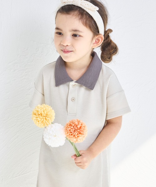 pairmanon（ペアマノン）の「【ふんわりワッフル】【リンクコーデ】ポロ風ワンピース（ワンピース・キッズ・ライトベージュ/ブラック/ホワイト系その他/ホワイト系その他2/ブラック系その他・120/130/90/100/140/110/150）」の6枚目の写真