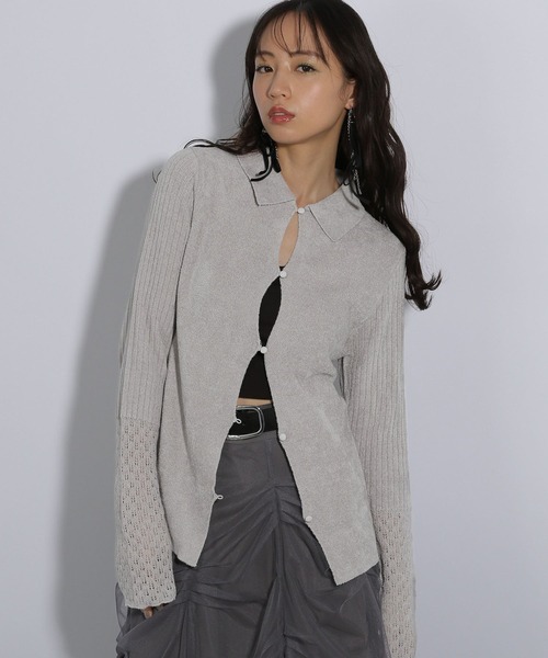 HARE（ハレ）の「アミジキリカエタイトニットカーディガン(HARE)（ニット/セーター・レディース・ブラック/グレー・FREE）」の18枚目の写真