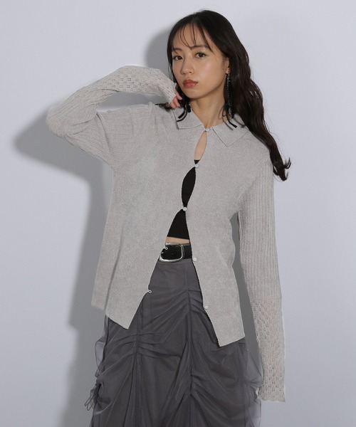 HARE（ハレ）の「アミジキリカエタイトニットカーディガン(HARE)（ニット/セーター・レディース・ブラック/グレー・FREE）」の13枚目の写真