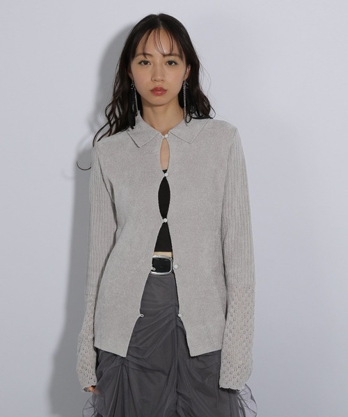 HARE（ハレ）の「アミジキリカエタイトニットカーディガン(HARE)（ニット/セーター・レディース・ブラック/グレー・FREE）」の14枚目の写真