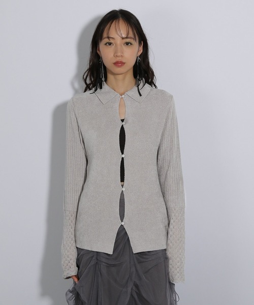 HARE（ハレ）の「アミジキリカエタイトニットカーディガン(HARE)（ニット/セーター・レディース・ブラック/グレー・FREE）」の7枚目の写真