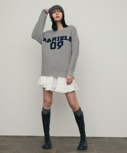 uyu.(ウユ)の「オフショルダーロゴニットプルオーバー【uyu./ウユ】(ニット/セーター・レディース・ネイビー/グレー・FREE)」の9枚目の写真