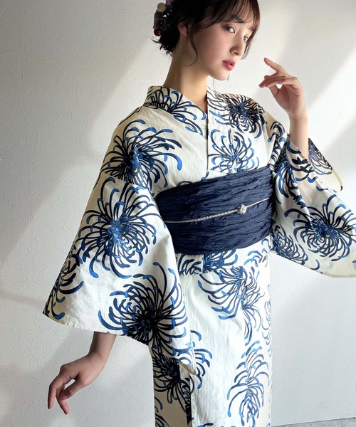ヴィンテージアート滝流れ浴衣　ネイビーレッド ヴィンテージアート滝流れ浴衣 ネイビーレッド 全4色