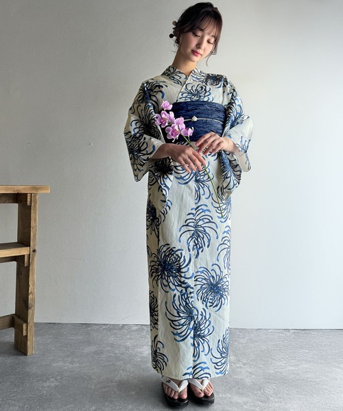 ヴィンテージアート滝流れ浴衣　ネイビーレッド 全4色】ヴィンテージアート滝流れ浴衣＆帯SET | Kastane(カスタネ