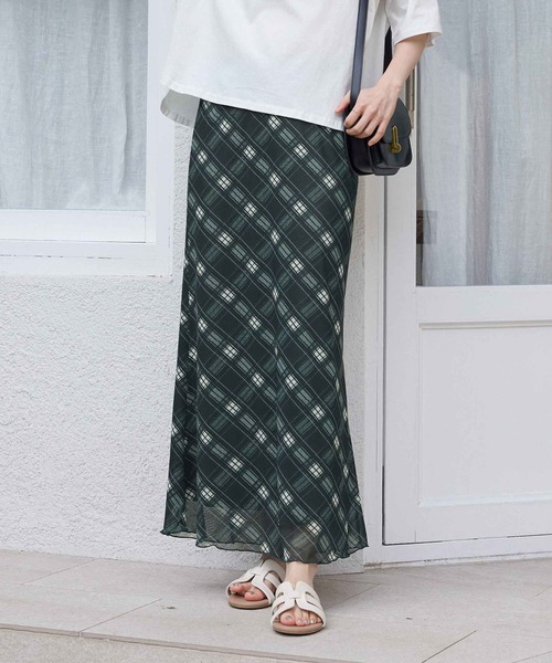 CHAN ME(チャンミ)の「チュールチェック柄スカート(スカート・レディース・グリーン/ネイビー/ブラック・SMALL/MEDIUM/LARGE/X-LARGE)」の2枚目の写真