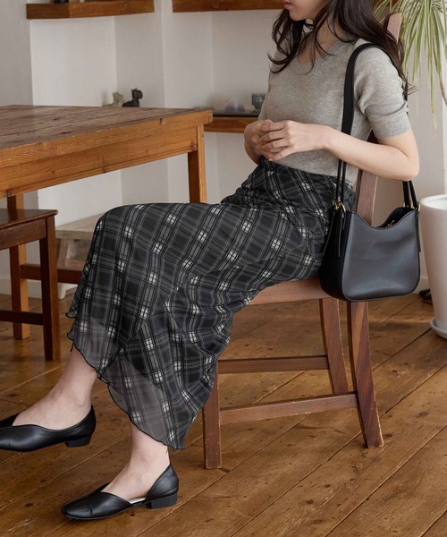 CHAN ME(チャンミ)の「チュールチェック柄スカート(スカート・レディース・グリーン/ネイビー/ブラック・SMALL/MEDIUM/LARGE/X-LARGE)」の8枚目の写真